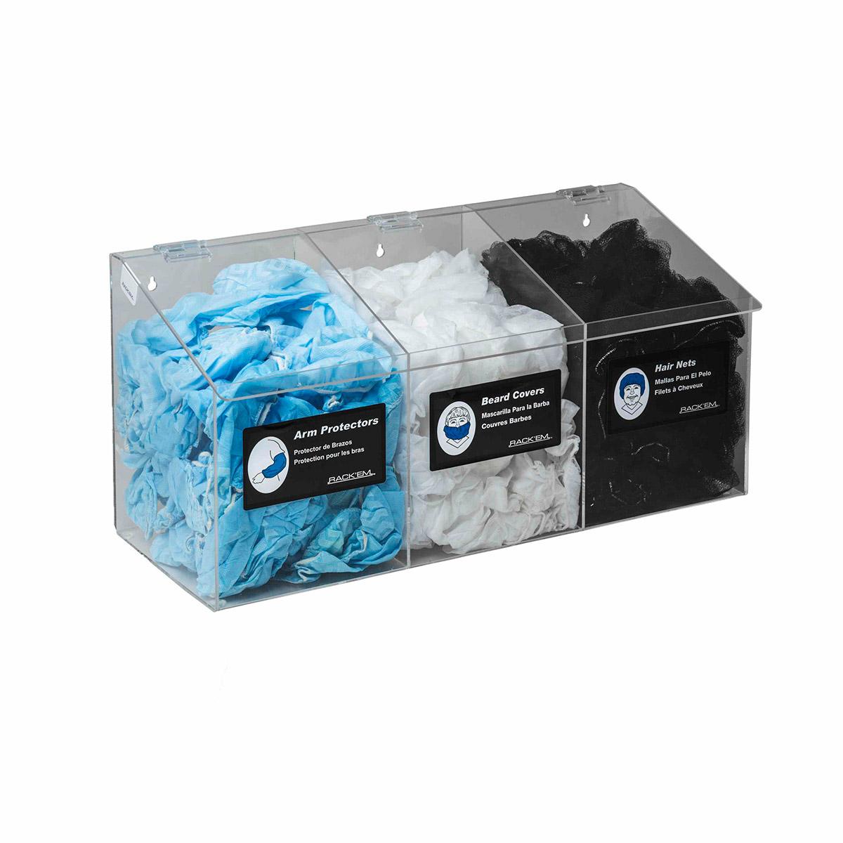 Three Compartment PPE Dispenser, Clear, 11.5